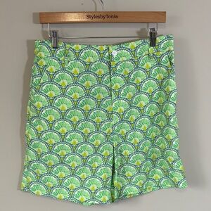 Emily McCarthy Mens Swim Trunks Short Green White Button Zipper Pockets Sz L NEW